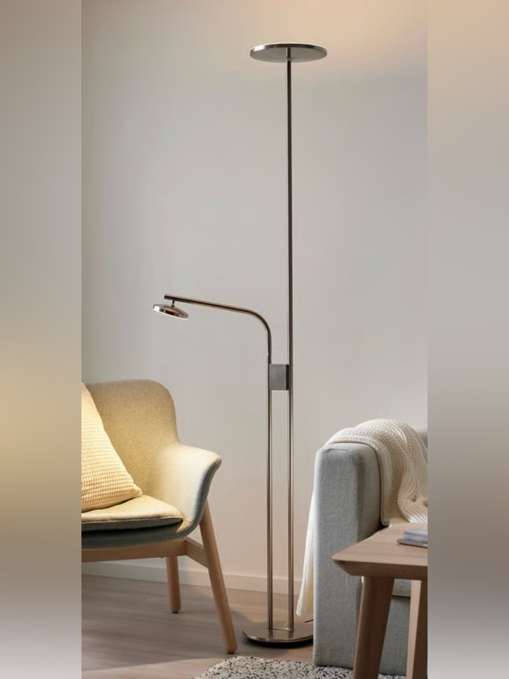 NWT LED floor uplighter/reading lamp, dimmable/nickel plated, 71 "